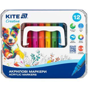 Маркер акриловий Kite Creative набір 12шт з рідкими чорнилами K-1161 у пласт. футлярі