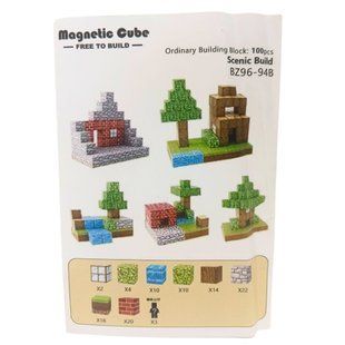 Конструктор 3D магнітний Magnetic Cube Minecraft майнкрафт, кор. 29*18*5см, 100 дет 2*2см №BZ96-94B