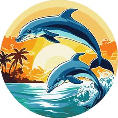 Картина раскраска по номерам на холсте d-33см Идейка КНО-R1028 Игривые дельфины