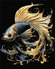 Картина по номер. на холсті 40*50см BrushMe з золотою фарбою, чорний холст BSB0006 Чарівна рибка
