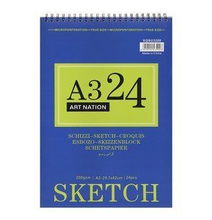 Альбом для эскизов скетчбук А3 24л. 200г/м2 Art Nation SketchPad на спирали XQSU3200