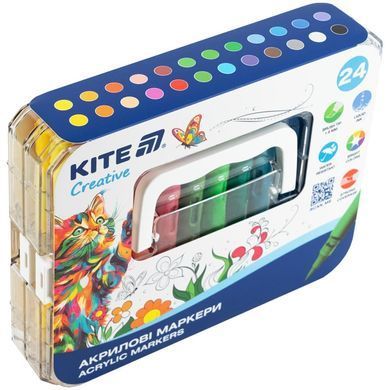 Маркер акриловий Kite Creative набір 24шт з рідкими чорнилами K-1162 у пласт. футлярі