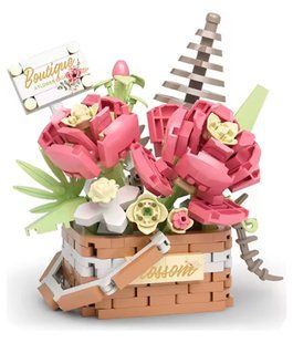 Конструктор 3D Boutique Корзина с рожевими квітами 9*8см, 395 дет №2061/1088