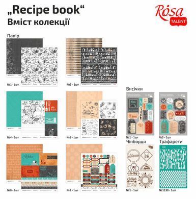 Бумага для скрапбукинга Rosa Talent набор 6л 30,5*30,5см Recipe book двусторонняя 200 г/м + 4 декора 5312011