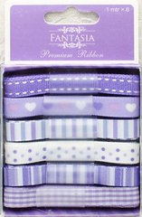 Набор ленточек из ткани Fantasia ribbon Сереневые сердца 6шт, 1м