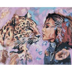 Алмазна мозаїка по номерам на холсті 40*50см Никитошка GJ5066 Дівчина з леопардом