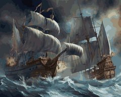 Картина по номер. на холсті 40*50см Бебилон Турбо VP257 Битва кораблів під час шторму