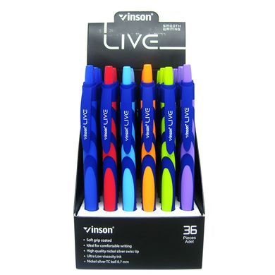 Кулькова ручка Vinson Live soft touch F20 автоматична пише синім корпус асорті, Синий