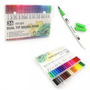 Капілярні ручки Josef Otten Лінер + пензель набір 36шт Dual Tip Brush Pens двустороння MKB-04350-36