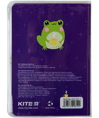 Блокнот для записів А6 80л. Kite обкладинка з рідиною та паєтками K22-231-1 Frog