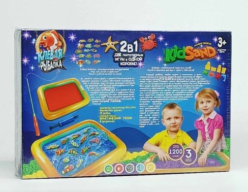 Кинетический песок DankoToys KidSand 3 цв. по 400 гр. + игра Клевая рыбалка KRKS-01-01